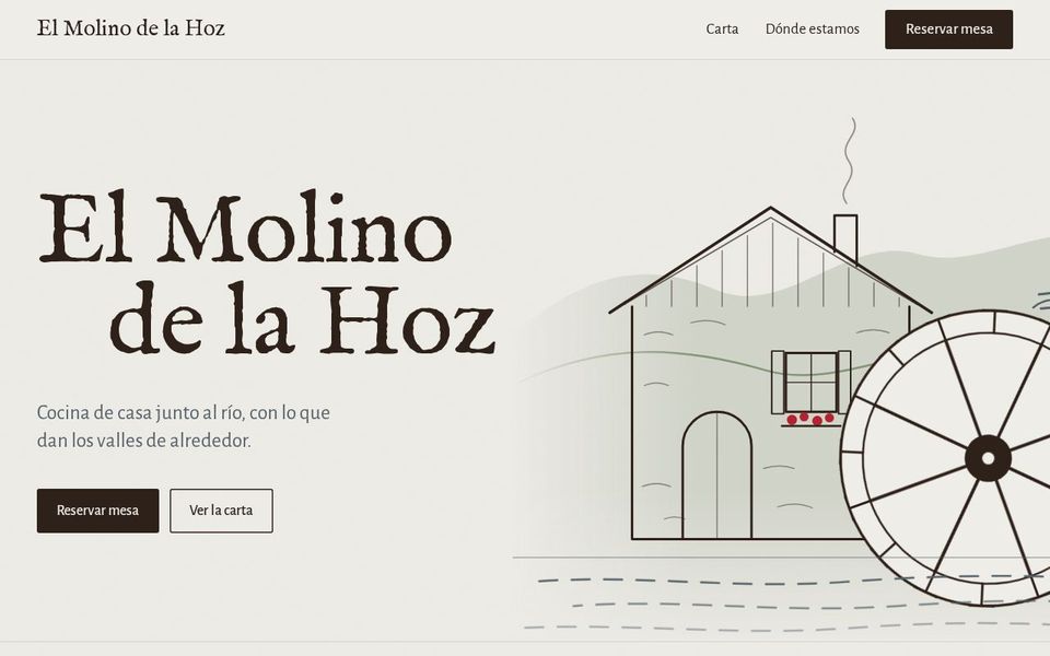 Portada de la web de El Molino de la Hoz con la ilustración del molino