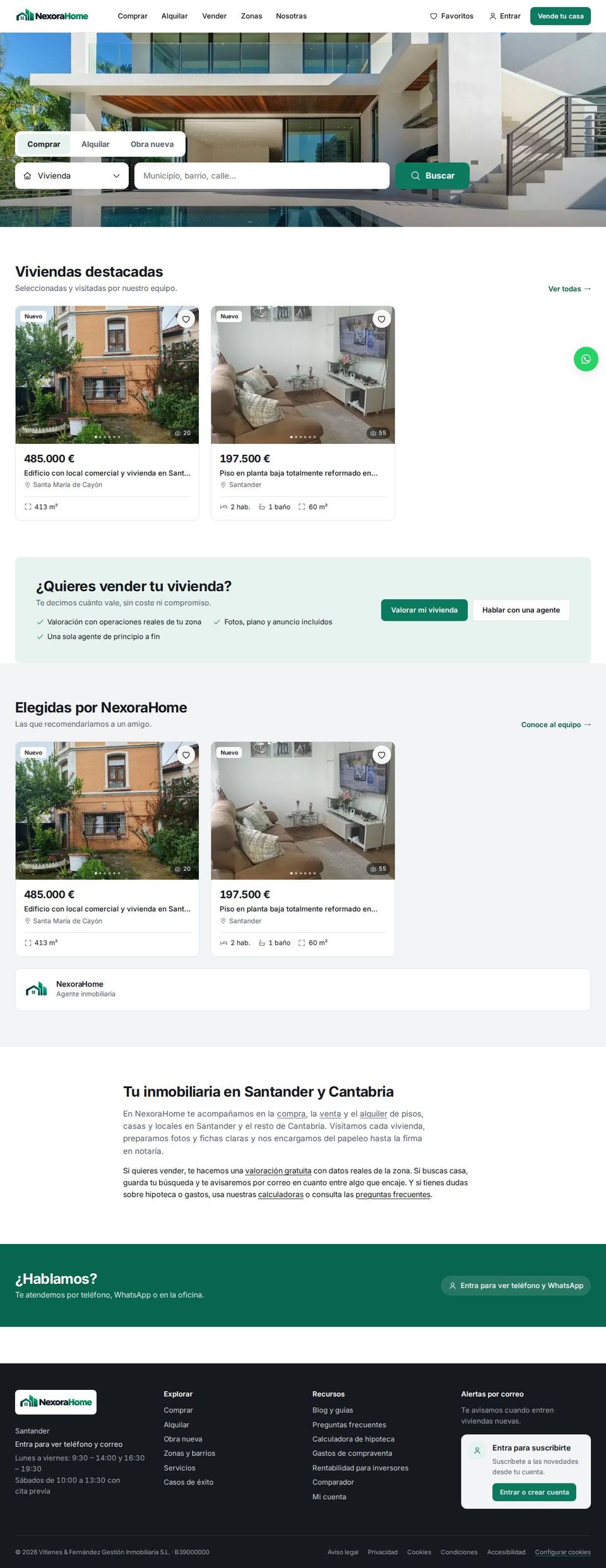 Captura completa de la portada de NexoraHome